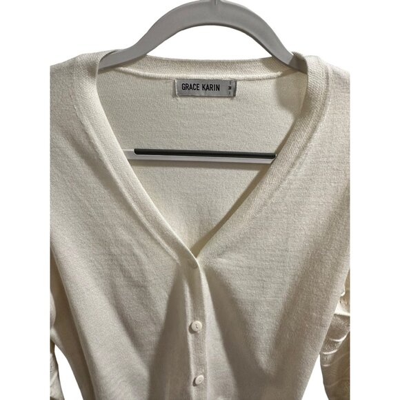 🍒 2/$20 🍒 Ivory Button-Up Pierced Sleeve Cardigan sz Small - Picture 3 of 7